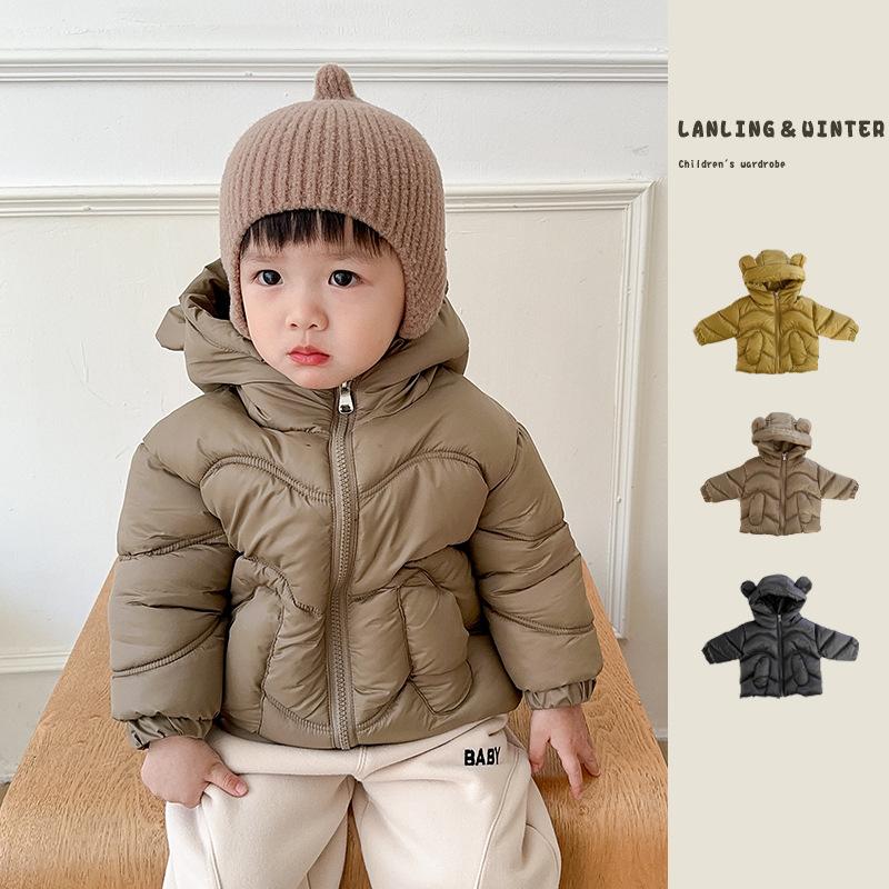 Baby Winter Clothes New Velvet Thickened Cotton-Padded Clothes Boys Cotton-Padded Clothes Hooded Cute Cotton-Padded Jacket Children'S Winter Coat