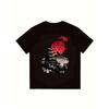 Black T-Shirt with Japanese Pagoda and Red Sun Print for Casual Wear