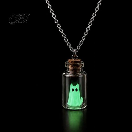Halloween Party Decoration Ghost in Bottle Necklace, Glow The Dark Cute College Style Necklace Charm Jewelry, Adopt A Ghost/Cat/Dog Pendant