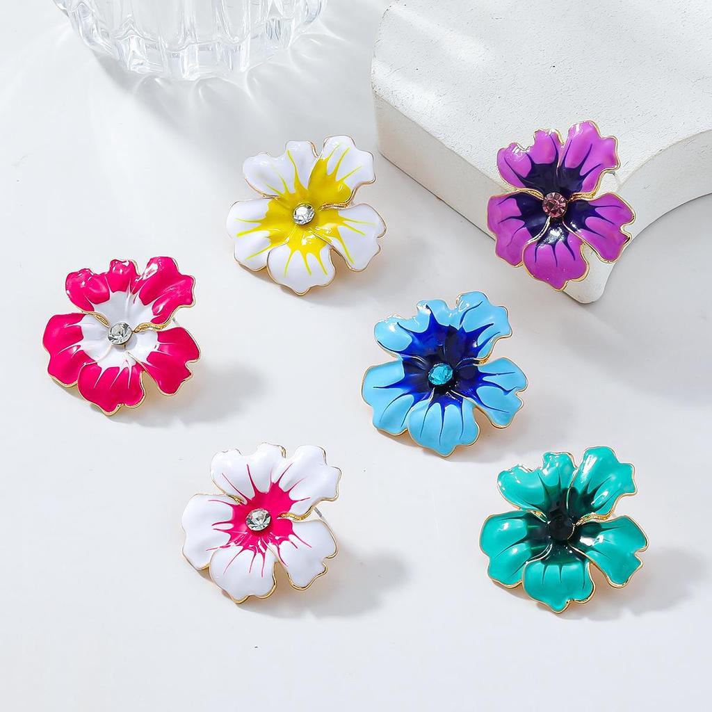 Exaggerated Multi-Color Handmade Flower Oil Drip Earrings for Women