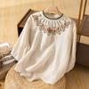 Cotton Shirt Tops Women Summer Linen Loose T-shirt Printed Casual Pullover Vintage Comfortable Soft Top