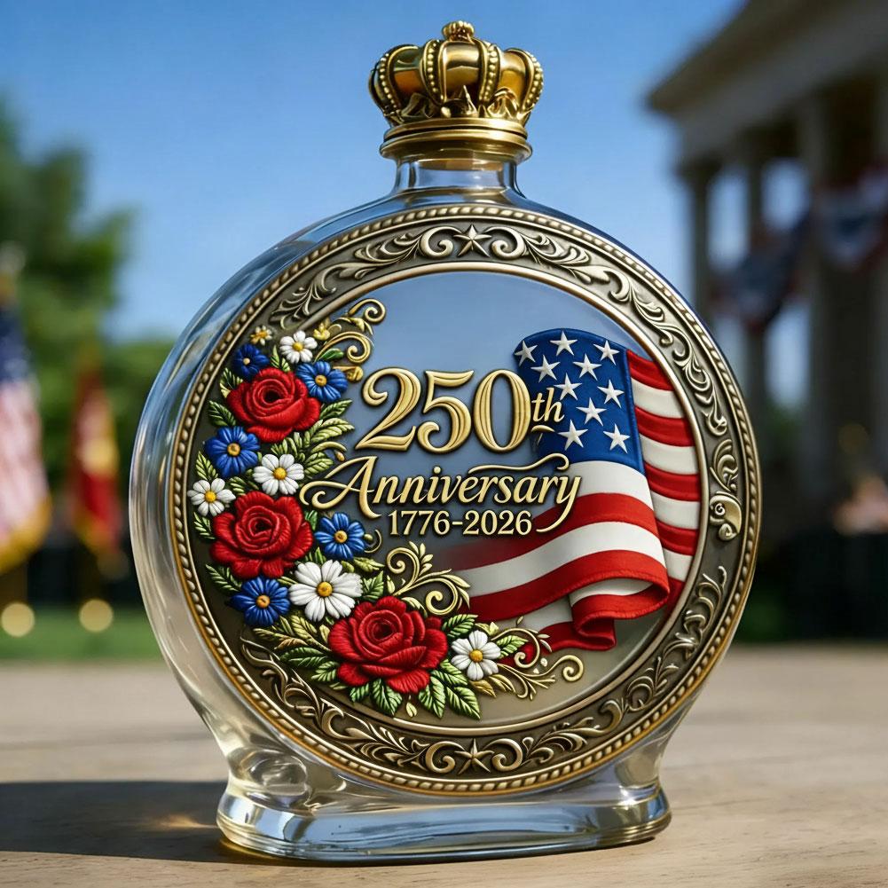 Стеклянный графин-бутылка к 250-летию, 3D тиснение Флага США, Цветочный, 1776-2026, Бутылка для крепких напитков (Бурбон, Виски), Подарок на День отца