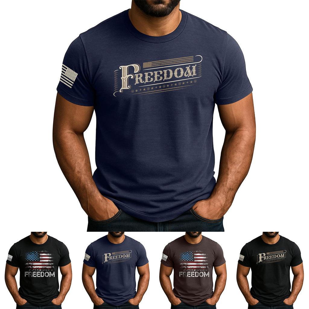 Мужская популярная футболка с принтом, круглым вырезом и коротким рукавом