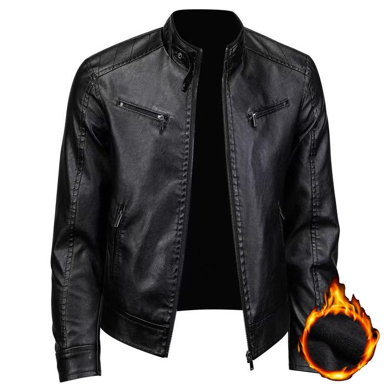 Мужская модная мотоциклетная куртка из искусственной кожи с воротником-стойкой в американском, британском и корейском стиле