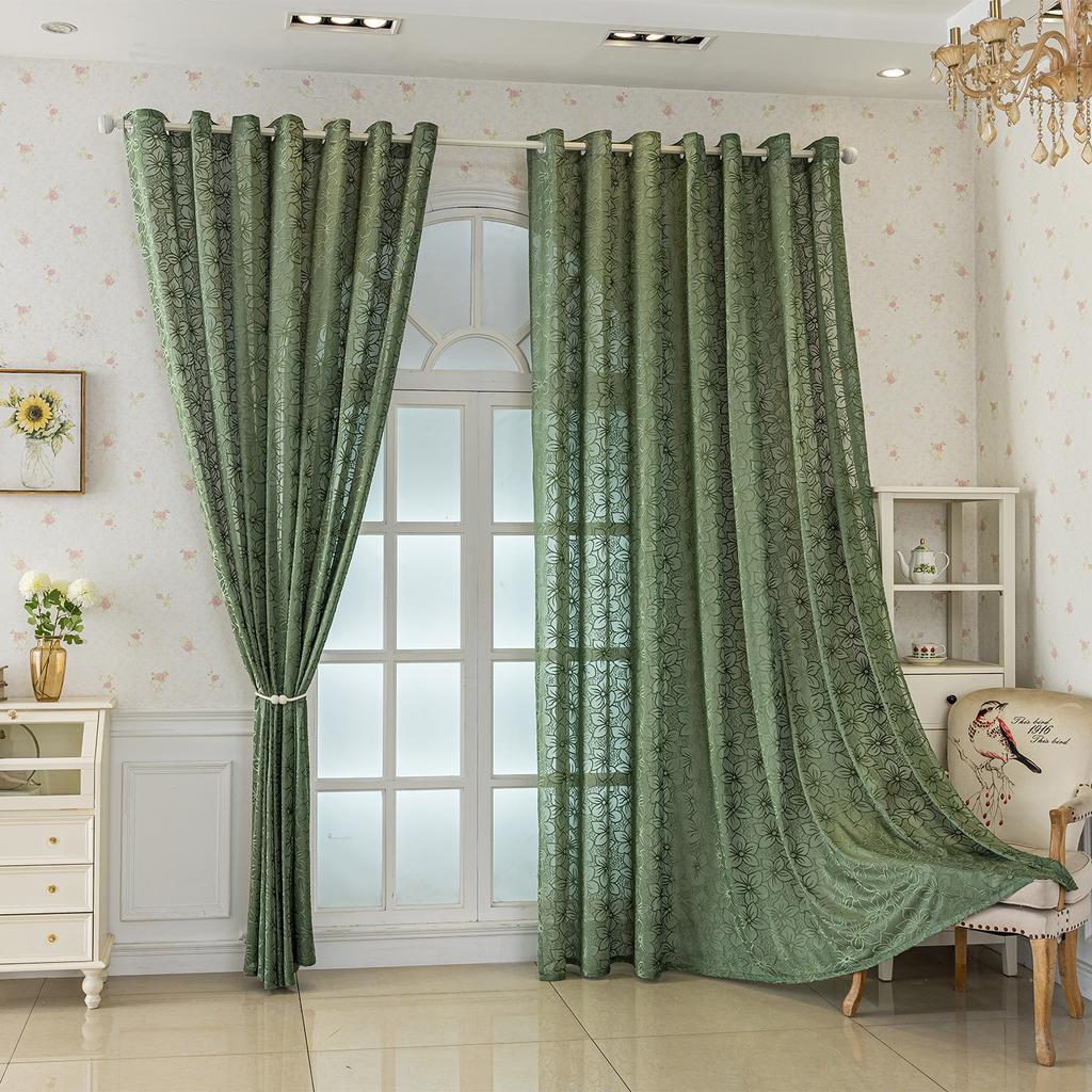 1 панель шторы из полупрозрачной марли с принтом зеленых листьев в стиле французского кантри на люверсах - мятно-зеленые и белые ботанические оконные портьеры для спальни