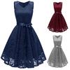 Women Vintage Princess Floral Lace Cocktail V-Neck Party Aline Swing Dress