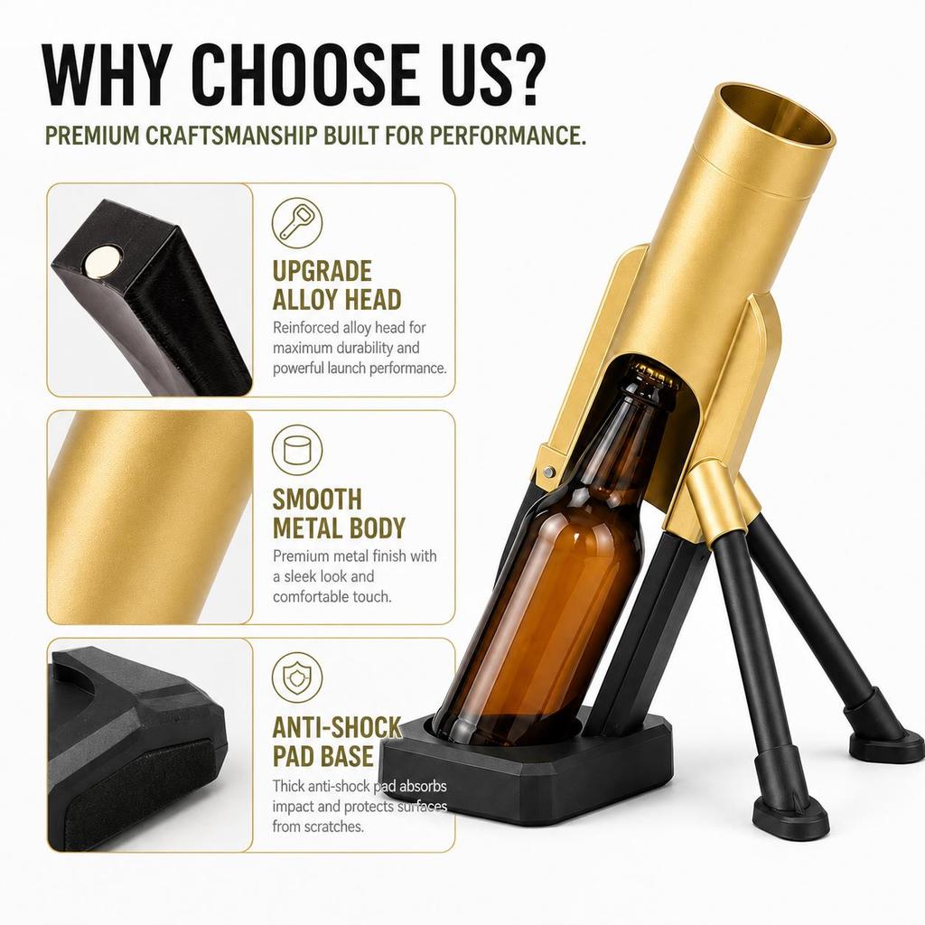Novelty Mortar Bottle Launcher Opener Fun Cap Shooter Beer Bottle Opener Cool Gifts For Men Party Bar Accessories Gadgets