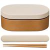 Showa Lunch Rice Wood Oval Bento Comes with Chopsticks and Chopstick Clean Made In Japan 4979544S Box, Doesn't Stick, Grain, Resin, Set, Box, White,