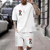Summer Chic Casual Everyday Wear Clothes Crown K Print Men's T-Shirt Shorts Set Two-Piece Fashion Short Sleeves Shorts For Men
