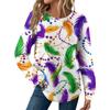 Женская мода Свободный топ с длинным рукавом и карнавальным принтом, с круглым вырезом, повседневный