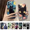 Черный Кот Мультяшный Милый Чехол Для Телефона Для IPhone 15 14 11 12 13 Mini Pro XS Max Чехол 6 7 8 Plus X XR SE 2020 Funda Shell