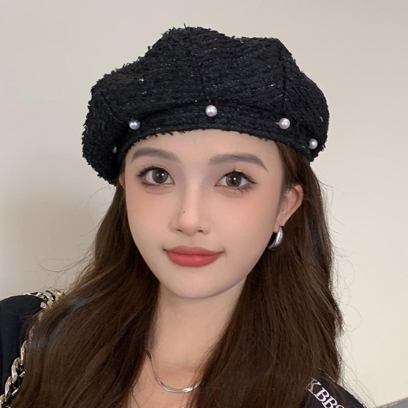 Xiaoxiangfeng Light Luxury Pearl Flower Line Beret Детская осенне-зимняя шляпа в стиле вестерн для уменьшения старения художника