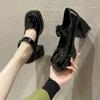 2024 Spring New Korean Version Square Headed Thick Heel Small Leather Shoes Casual Retro Mary Jane Single Shoes Comfortable