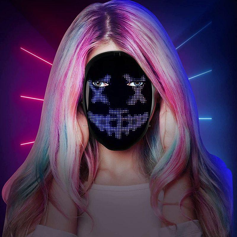 Светодиодная маска-трансформер для лица с управлением через приложение - Программируемая светодиодная маска на Хэллоуин, Цифровая светящаяся маска для взрослых