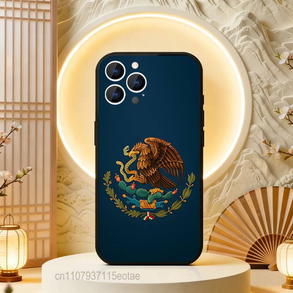 Чехол для телефона с национальным гербом и флагом Мексики для iPhone 17,16,15,14,13,12,11,Pro,Max,Plus,E,Air,Mini, Защитный черный чехол