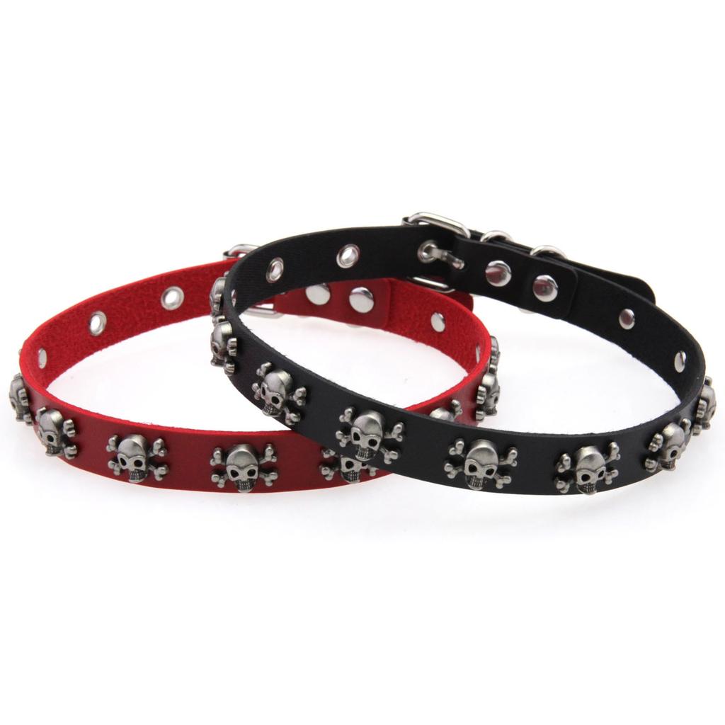 Дерзкий дизайн черепа Чокер из ПУ кожи Регулируемый готический воротник Панк стиль Украшения для женщин мужчин Уличная одежда