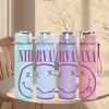 1PC Purple Smiley Face Badge 750ml sports water bottle leakproof straw lid outdoor office home