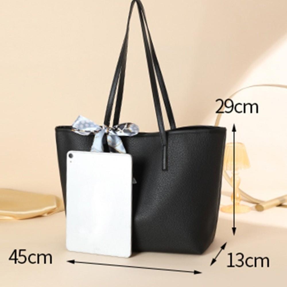 Fashion Litchi Texture Tote Bag Leather Large Capacity Shoulder Bag Crossbody Snap Button Design Handbags Women