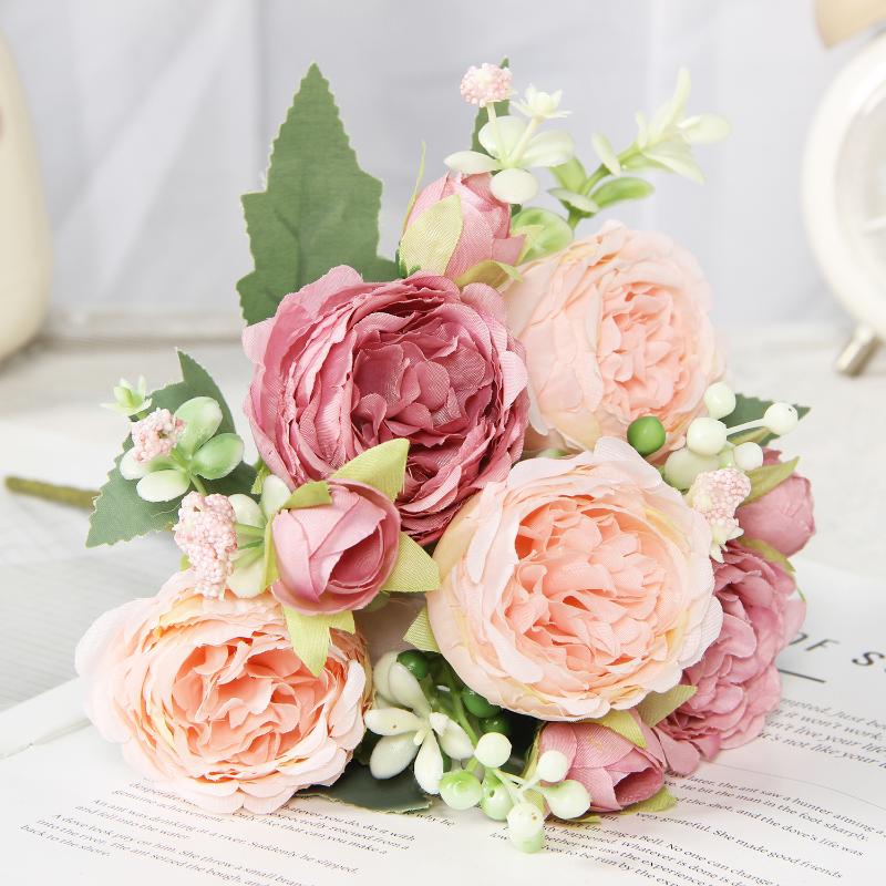 Искусственные цветы Поддельные шелковые пионы Вазы Цветочные букеты Домашнее украшение комнаты Садовые цветочные гирлянды Свадебные аксессуары для невесты