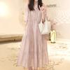 2025 Summer New Design Sense Splicing Thin Cake Skirt Retro Lady Five-quarter Sleeve Solid Color Temperament Dress