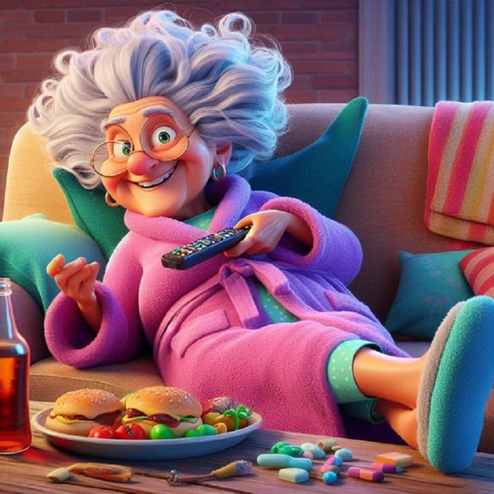 5D DIY Full Round Drill Diamond Painting Grandma Kit Home Decor Art Craft 30x30cm