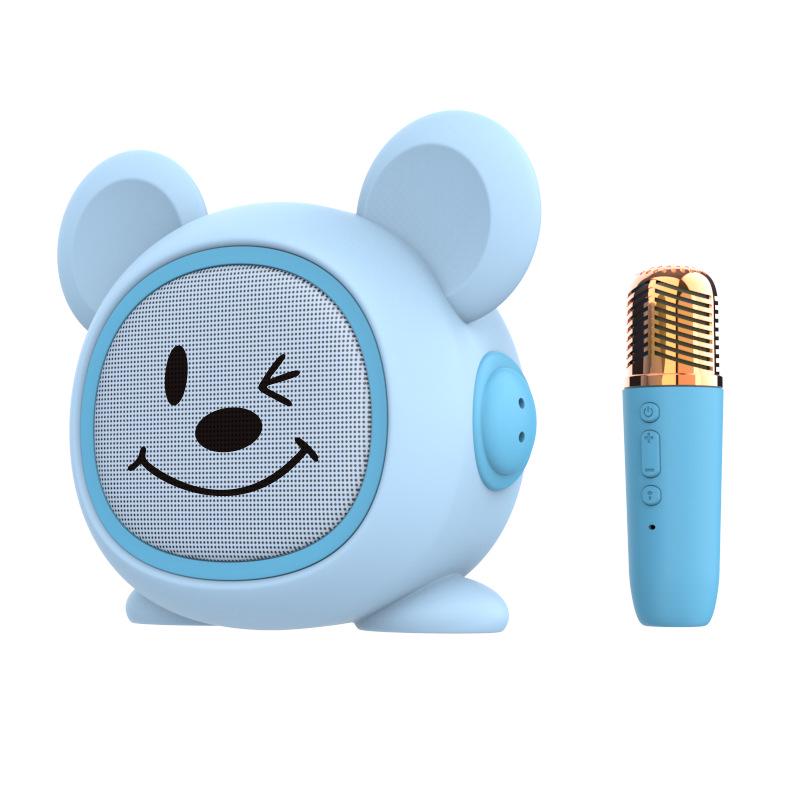 Cartoon K Song Multifunctional Desktop KTV Microphone Speaker with High-Definition Sound, Smile Face, and Cute Ears.
