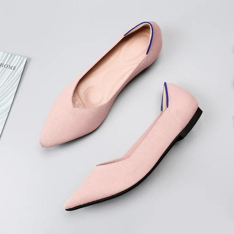 Fashion Knit Slip On Flat Shoes Women Mesh Loafers Stretch Ballet Shallow Flats Dress Shoes Moccasins Comfort Ballet Flats 2024