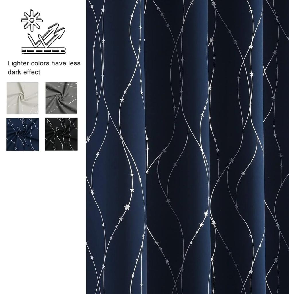 1 шт. затемняющие шторы для спальни, серебряные шторы с линиями и звездами для праздника Рамадан, занавеска для гостиной с люверсами сверху