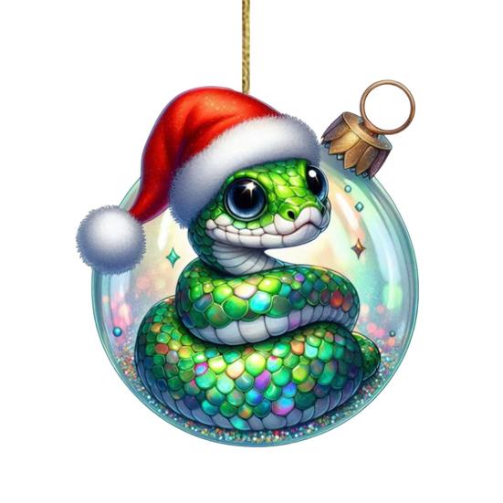 Рождественское украшение в виде змеи, плоская 2D акриловая мультяшная подвеска в виде змеи, праздничная шапка Санты
