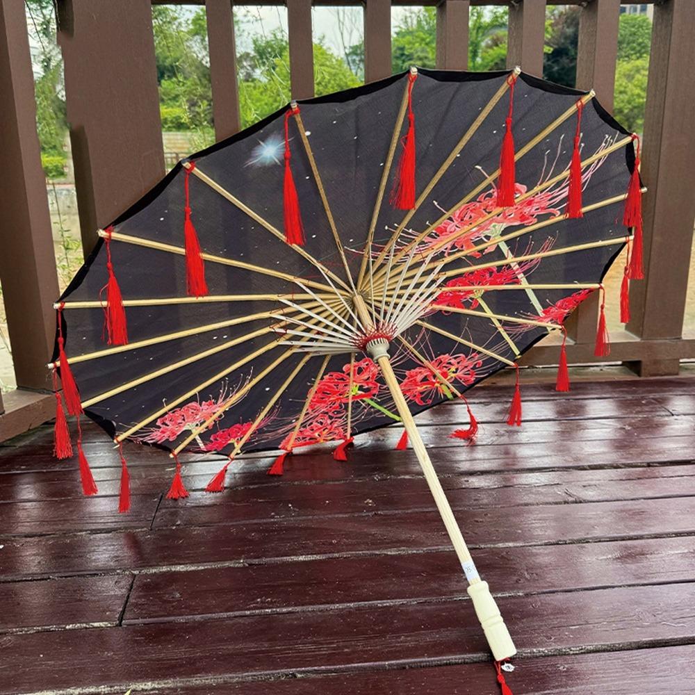 Chinese Style Silk Fabric Tassel Umbrella 70cm Ancient Dance Umbrella Tassel Umbrella for Women