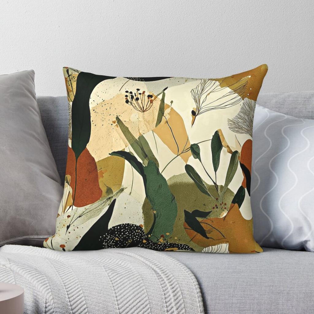 Earth Tones And Olive Green Pillowcase Polyester Linen Velvet Printed Zip Decorative Pillow Case Room Cushion Cover