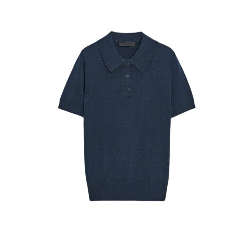 Fall New Women's Clothing French Breasted Decoration Short-Sleeved Knitting Polo Shirt Collar Casual Tops 2142019