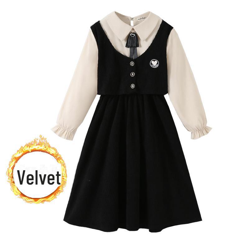 Платье принцессы в стиле вестерн с длинными рукавами для девочек, имитация двух частей, облегающий крой, студенческий стиль, весна 2025 г.