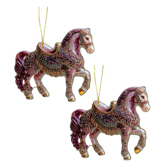2 шт. Лошадь Рождественское украшение Акриловые Блестящие Стразы Лошадь Подвесное украшение 2D