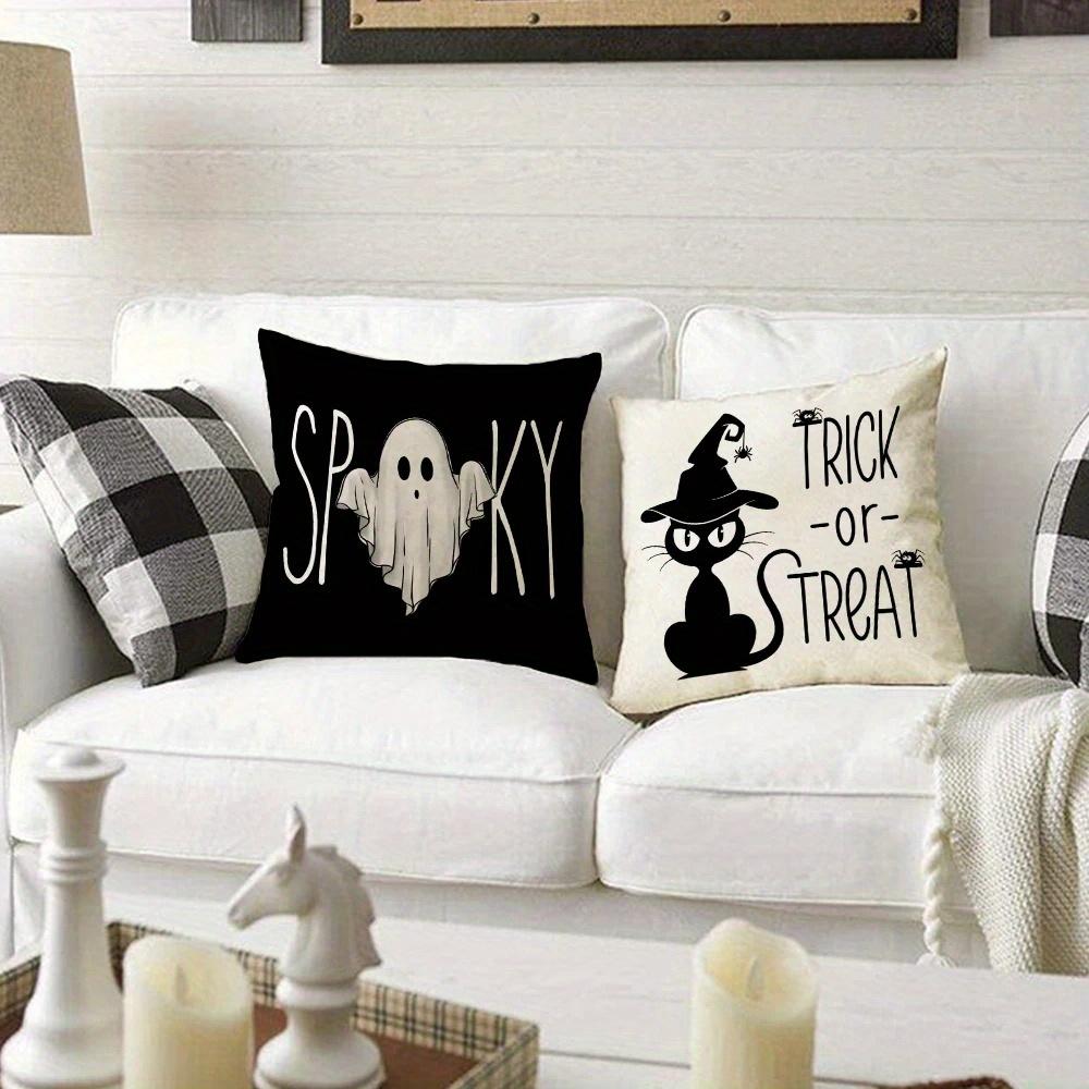 Home Decor Spooky Cat and Halloween-themed Pillow Covers Pattern Cushion Cover Suitable for Sofa Bedroom Car Pillow Cover