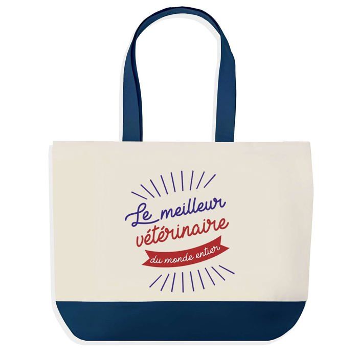 Sac shopping - PLANETEE - Vétérinaire Meilleur du Monde - Bleu - Coton 40x45 cm - Grand format