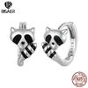 Bisaer Серьги-кольца из стерлингового серебра 925 пробы с живыми ушками енота, черные эмалированные серьги-кольца с животными для женщин, милые ювелирные изделия в подарок