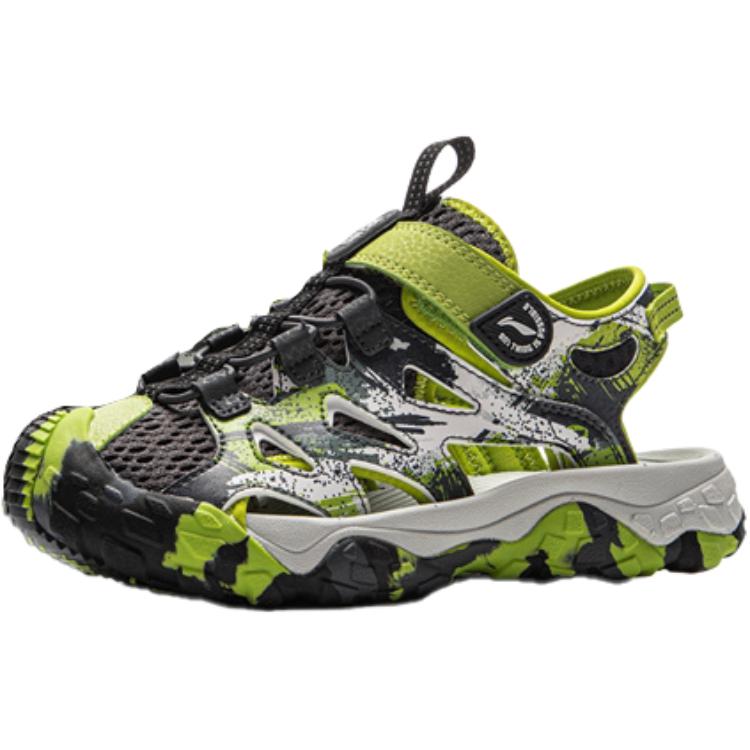 Li Ning Kids Outdoor Synthetic Leather Comfortable Soft Non-Slip Wear-Resistant Low-Top Sandals Kids Sandals Green YKEV030-1