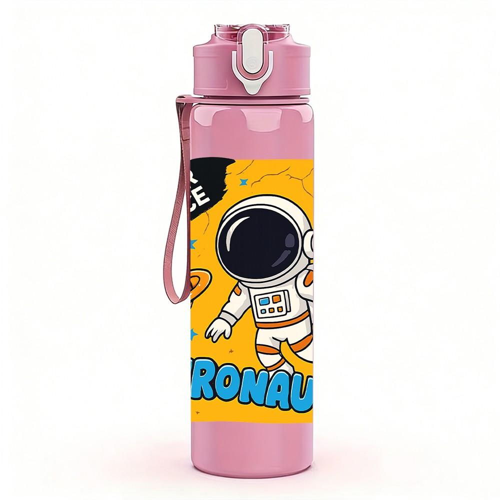 1PC Space Astronaut Text 750ml Color Plastic Sports Water Bottle Leakproof Flip Straw Lid Suitable for Sports Office Home Use