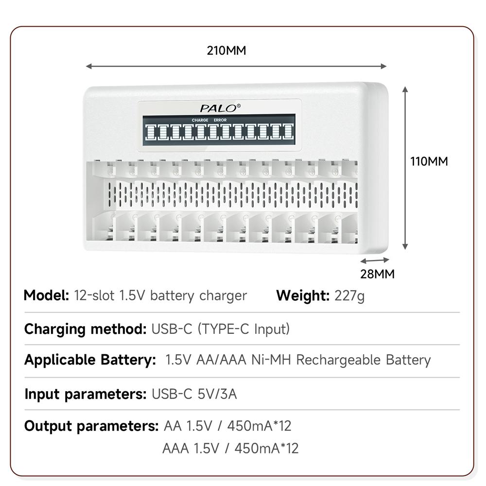 PALO 4-40 Pcs Rechargeable AA+AAA 1.5V Li-ion Batteries 3500+1300 mWh HR6 HR03 Battery with 12 Slots LCD USB 1.5V Li-ion Battery Charger