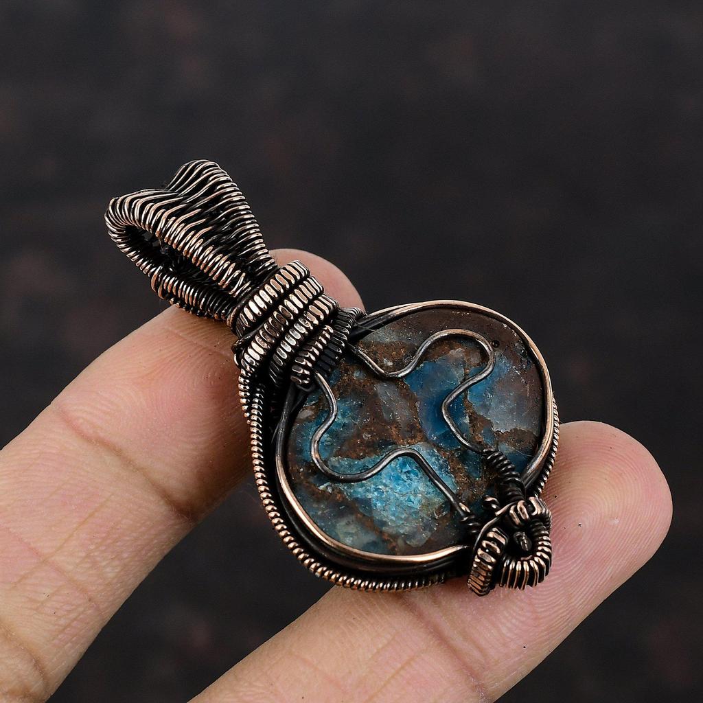 Медный неоновый апатитовый кулон, медная проволока, обернутая кулоном, ювелирное изделие ручной работы, кулон с радужным лунным камнем, медные ювелирные изделия, кулон с драгоценным камнем для подарка