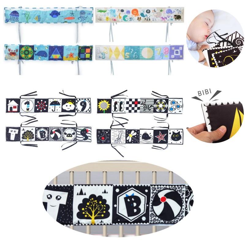 Новый трансграничный черно-белый двусторонний бортик-книжка для детской кроватки с 3D-игрушкой для раннего развития, устойчивой к разрыву, и BB-устройством