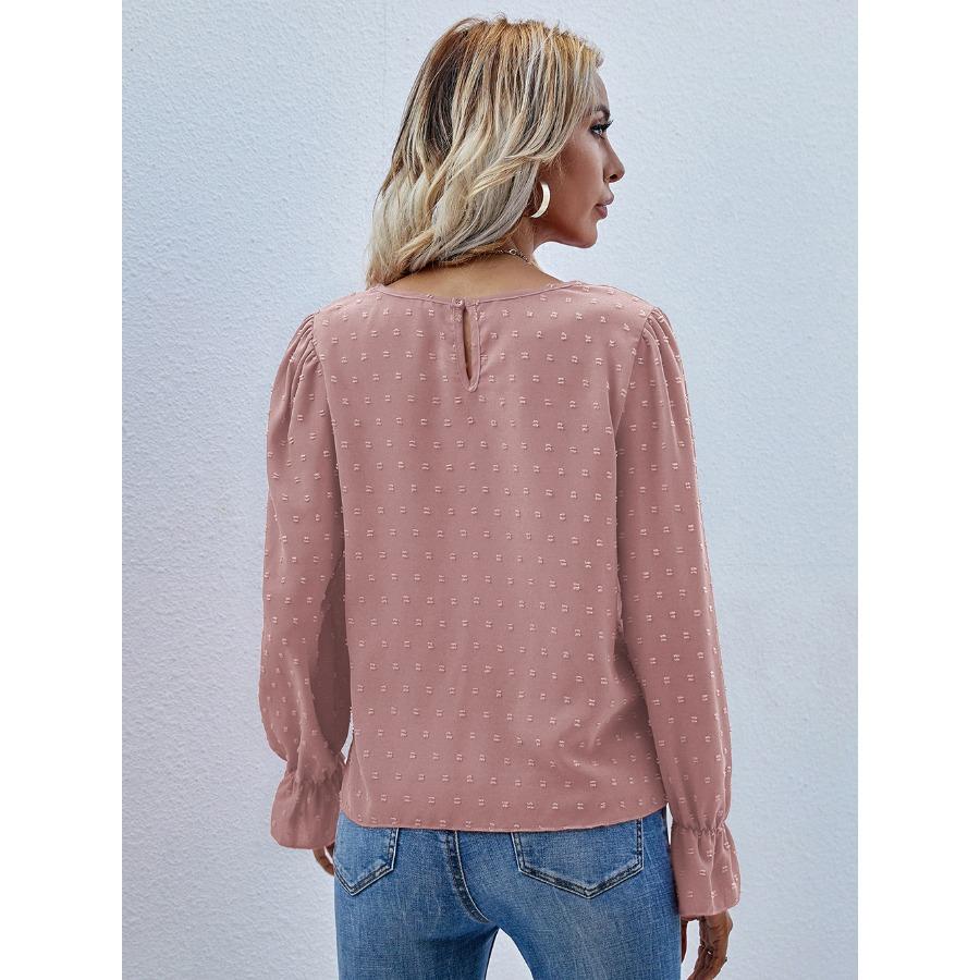 Ранневесенний пуловер с круглым вырезом и длинными рукавами в горошек, женская рубашка для通勤