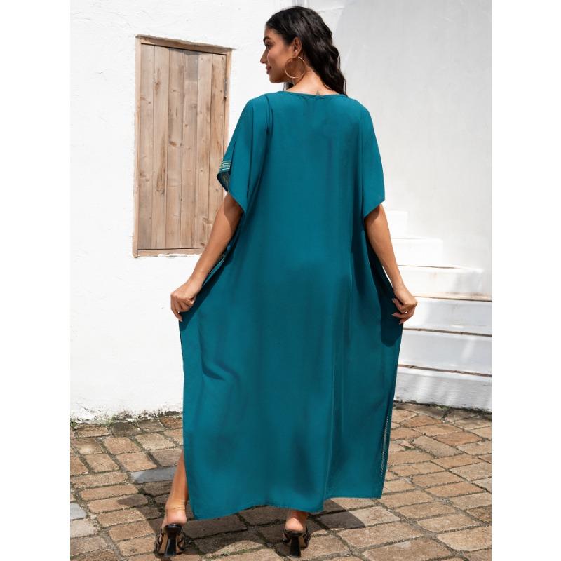 Женская мода лето весна перо принт рукава 1/2 V-образный вырез свободная талия повседневные платья