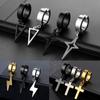 1Pc Unisex Stainless Steel Punk Man Black Clip On Earrings Geometry Triangle Star Pendant Dangle Earrings Women Gothic Jewelry
