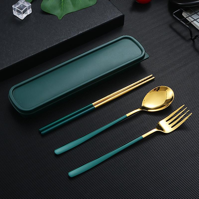 4 шт., дорожный набор столовых приборов, набор многоразовой посуды из нержавеющей стали 18/8 с футляром, портативная посуда, набор вилок, ложек и палочек для еды