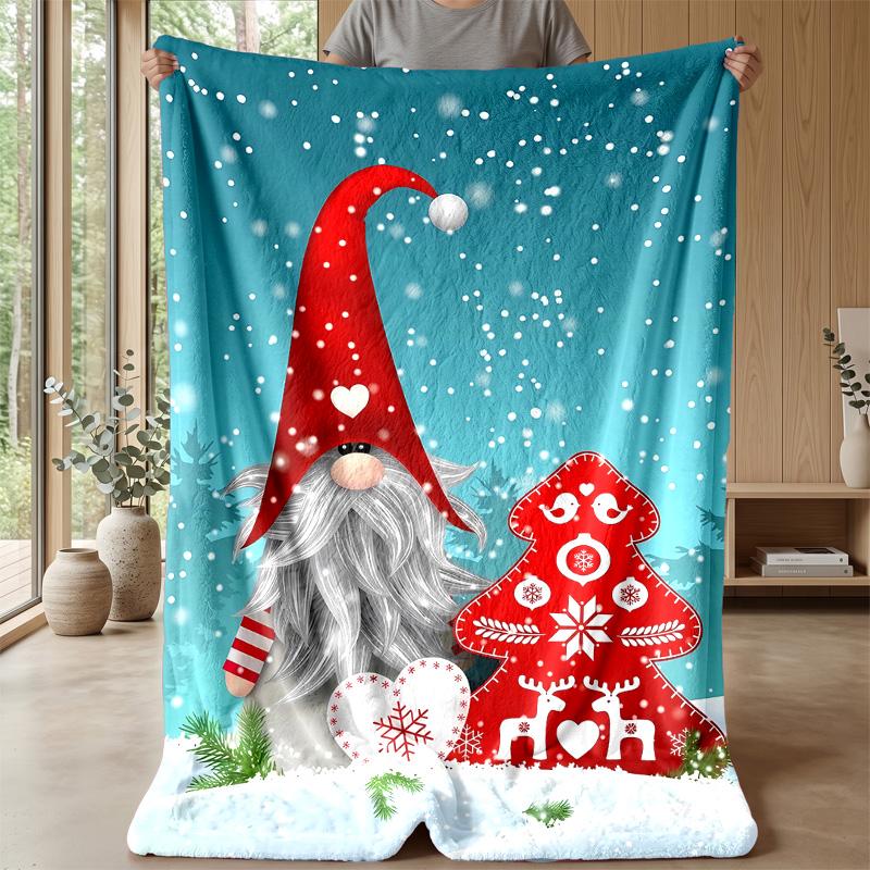 Festive Pink Gnomes with Gifts Theme blanket Lightweight Warm Flannel Blanket Decorative Throw Blanket for Home Decoration