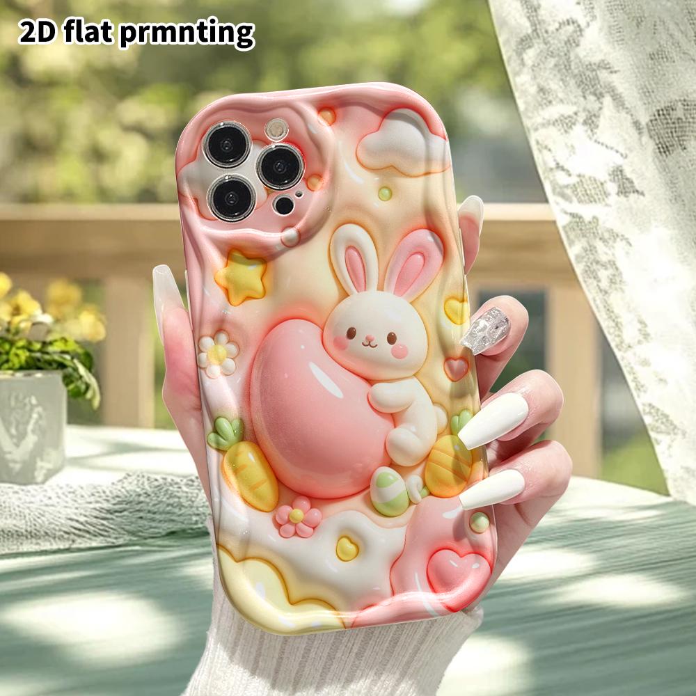 Phone case: 2D flat design, suitable for iPhone 18 17 16 15 14 13 Pro protective case, featuring a cute heart-hugging bunny, perfect Christmas and Hal