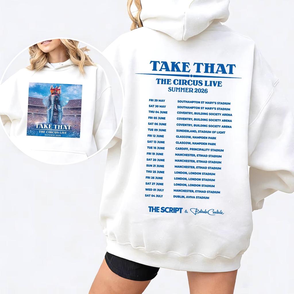 Take-That Худи The Circus Live Tour 2026 Мужское Женское Харадзюку С длинным рукавом Пуловер Топы Идеально для Поездок и Домашней одежды
