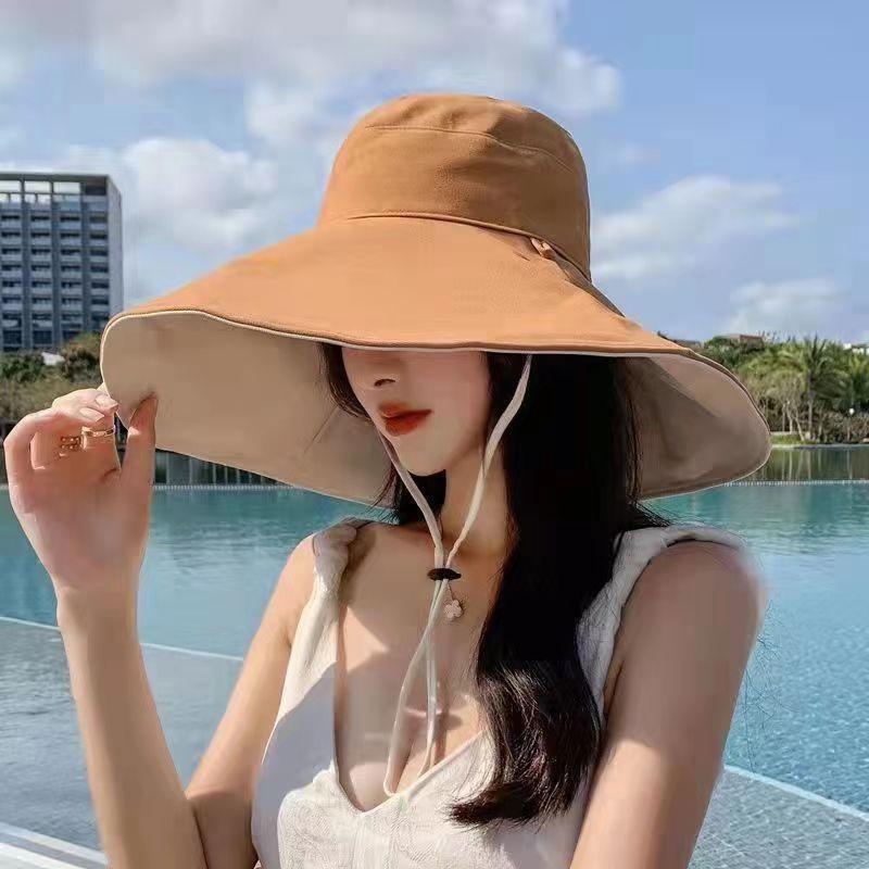Wide Brim Sun Hat Women Anti-Uv Protection Hiking Fisherman Cap Fold Summer Solid Beach Hat Double Sided Sun Hat